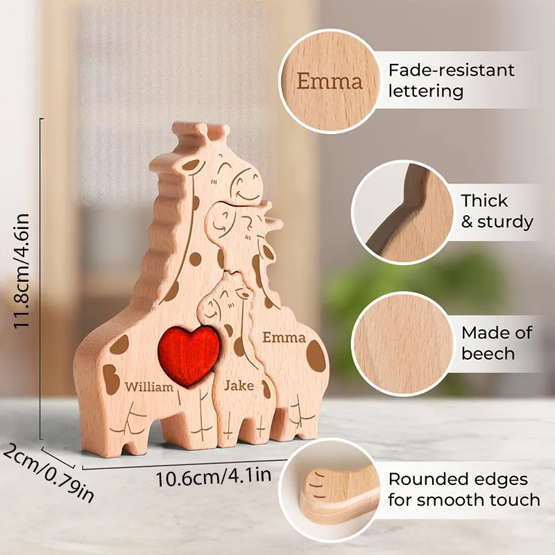 Personalized Wooden Giraffe Family Puzzle for Family Keepsake Gifts Gift for Family Mother's Day