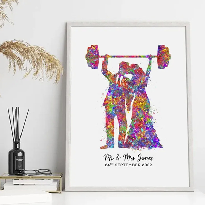 Personalized Gym Protaint Fitness Couple Watercolour Print Gym Art Decor Gift for Gym Lover