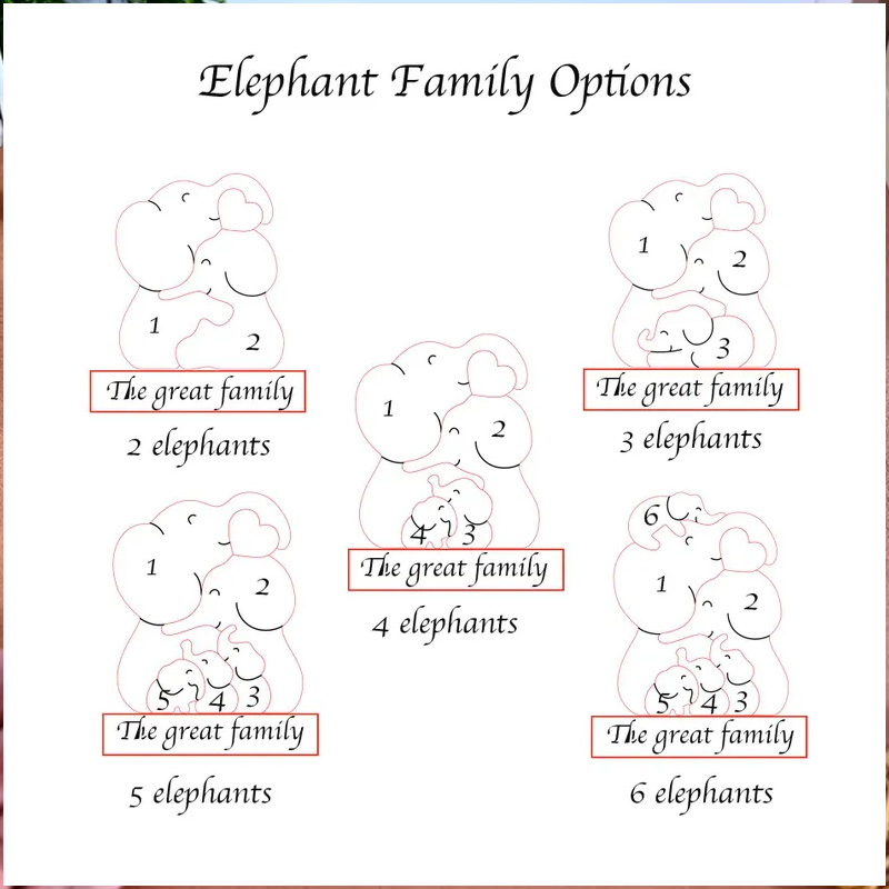 Personalized Wood Elephant Figurine Cuddling Decoration Hand-Carved Elephant for Family Keepsake Gifts
