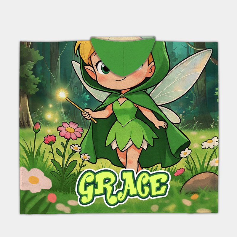 Personalized Imaginative Fantasy Theme Hooded Blanket Custom Name Practical Fun Gift for Kids Indoor Outdoor