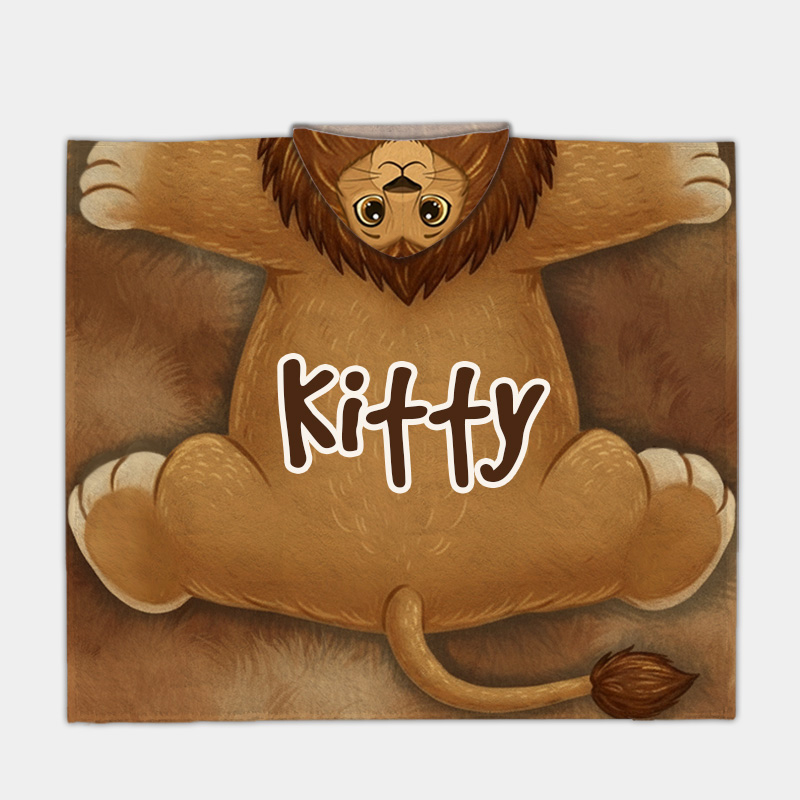 Personalized Adorable Tiger Lion Hooded Blanket Custom Name Imaginative Practical Fun Gift for Kids Indoor Outdoor