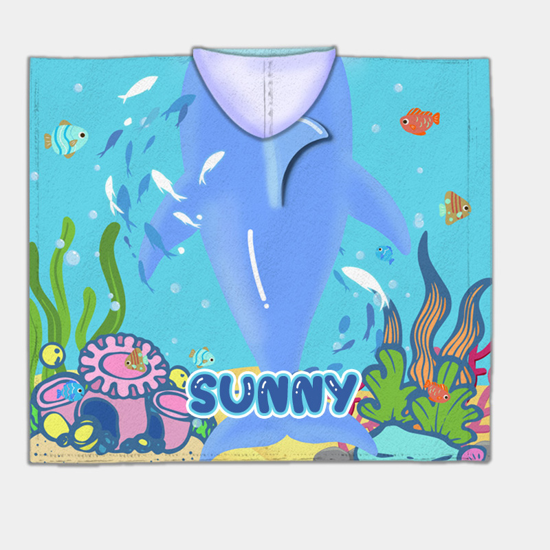 Personalized Ocean Explorer Whale Dolphin Print Hooded Blanket Custom Name Practical Fun Gift for Kids Indoor Outdoor