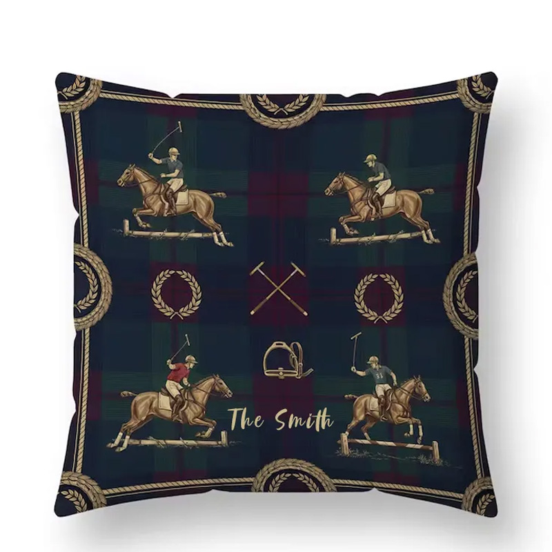 Personalized Equestrian Throw Pillow Polo Horse Pillow Case Tartan Design Pillow Jumping Horse Decor Sport Decor Pillow Covers Polo Gifts for Riding Lovers Equestrian Lovers