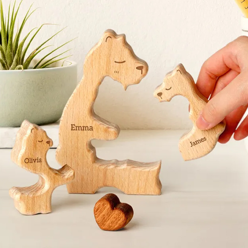 Personalized Wooden Mommy Bears Family Puzzle Custom Puzzles with 2–5 Names Father's Day Gifts for Dad Mom Grandma Birthday Mother's Day Decorations