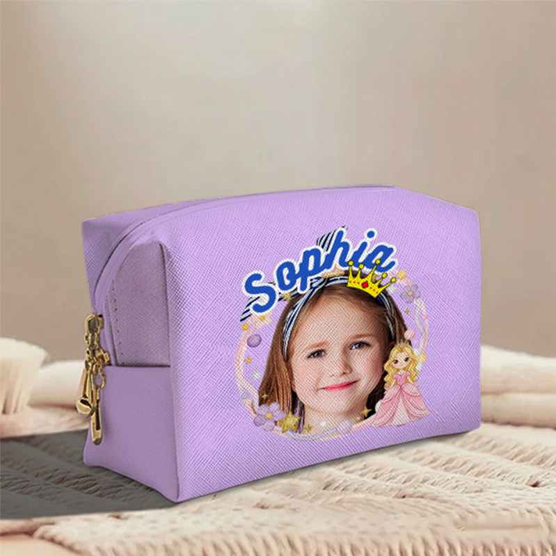 Personalized Cute Princess Custom Face and Name Toiletry Bag for Kids Travel Gifts and Daily Use