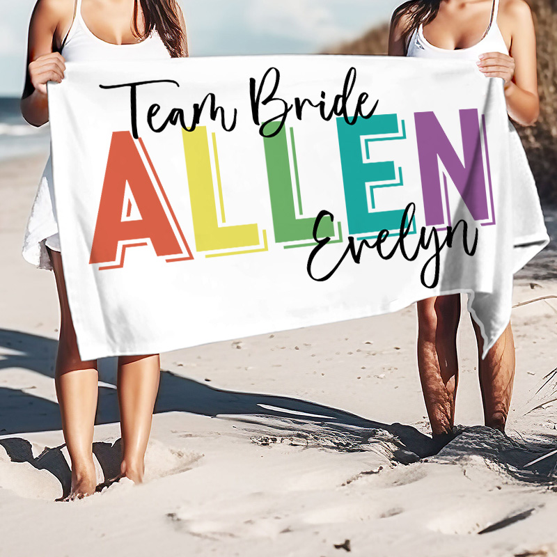 Personalized Bridesmaid Colorful Beach Towel Bride Name Beach Towel Bachelorette Party Gift