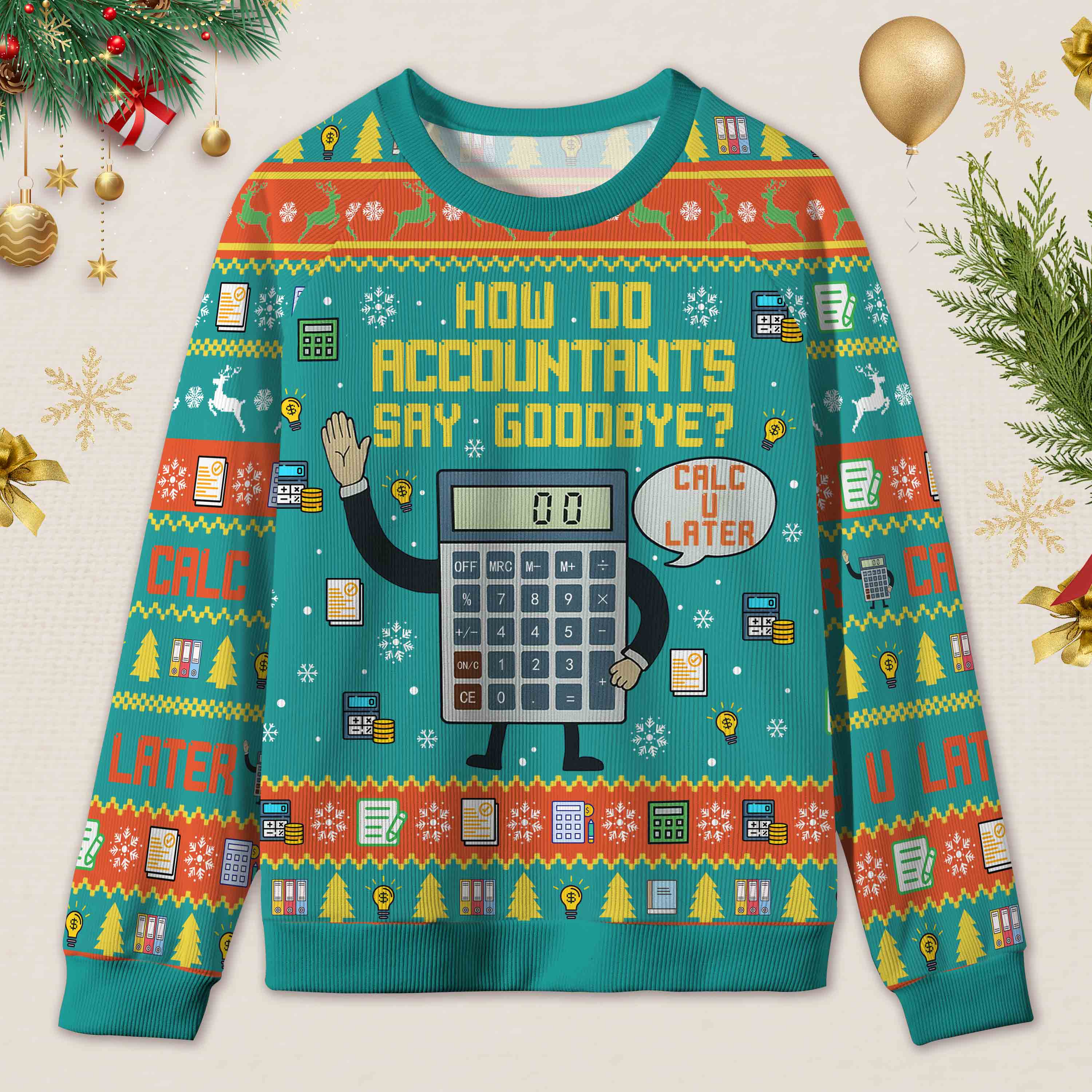 Personalized Accounting Hilarious Greeting Ugly Christmas Sweater Funny Financial Gift for Accountants