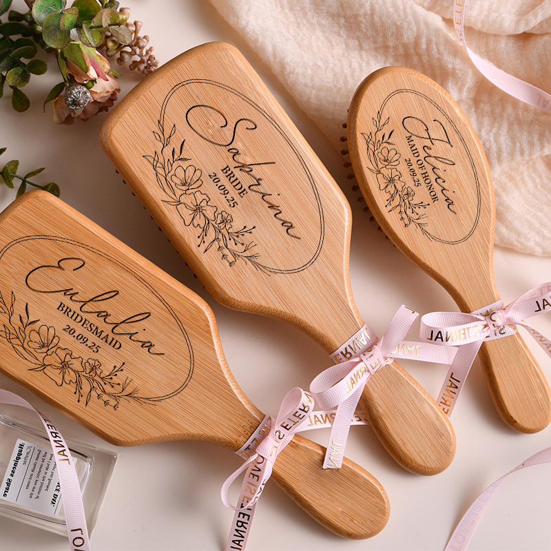 Personalized Bridesmaid Floral Wreath Hair Brushes Wedding Party Gift Hair Comb Bride Bachelorette Party Gift