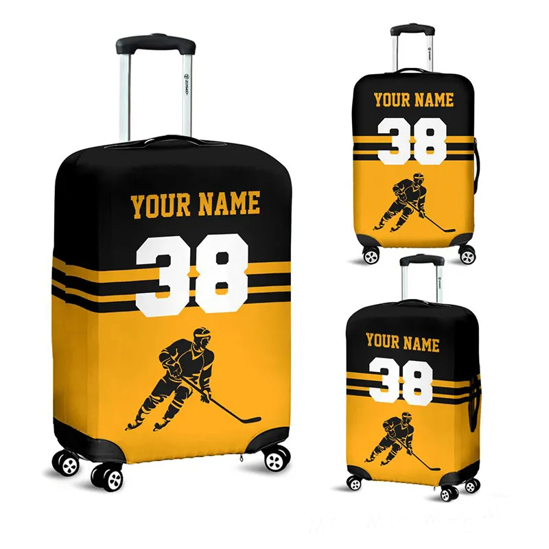 Personalized Hockey Luggage Cover with Custom Name Number and Colors for traveling and Hockey Lovers