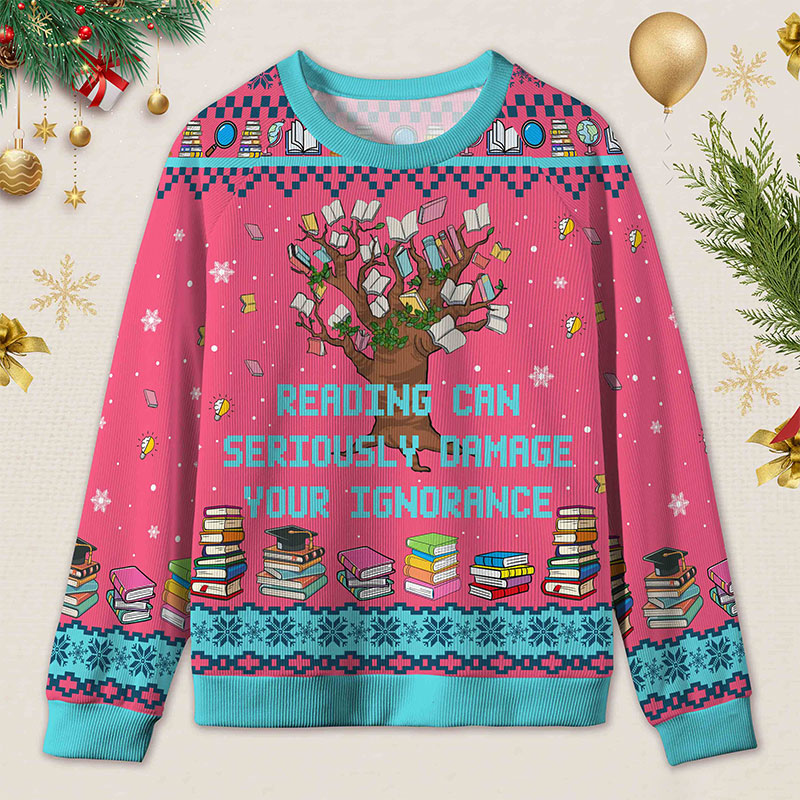 Personalized Funny Library Ugly Sweater Holiday Gift for Book Lovers