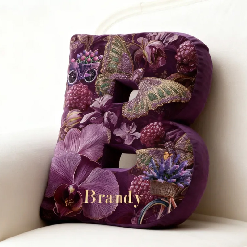 Personalized Butterfly Floral Bicycle Letter Pillow Custom Name Festive Decor with Bicycle French Countryside Gifts for Family Graphic 3D Print Cycling Riding Lovers