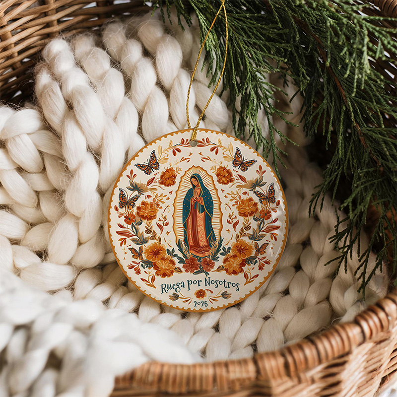 Personalized Our Lady of Guadalupe Ceramic Ornament with Year Religious Gift Christmas Home Decor Catholic Gift