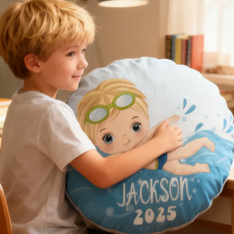 Personalized Boys Swimming Pillow Throw Pillow Graphic 3D Print Swimming Fitness Decoration Pillow Exercise Sport Pillow Female Swimmer Holiday Gift Custom Swim Pool Keepsake for Kids or Teens 