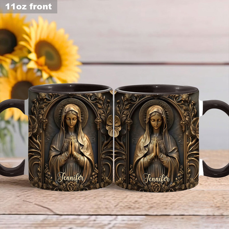 Personalized Vintage Virgin Mary Ceramic Mug with Name Religious Inspirational Gift Catholic Gift for Women