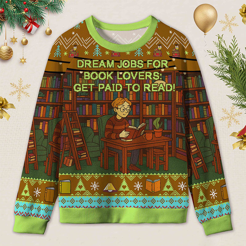 Personalized Library Interpretation Ugly Sweater Holiday Gift for Book Lovers
