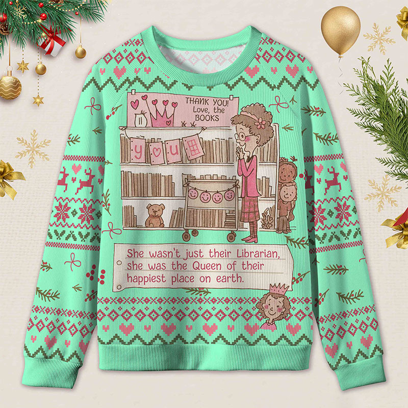 Personalized Heartwarming Librarian Compliments Ugly Sweater Holiday Gift for Book Lovers