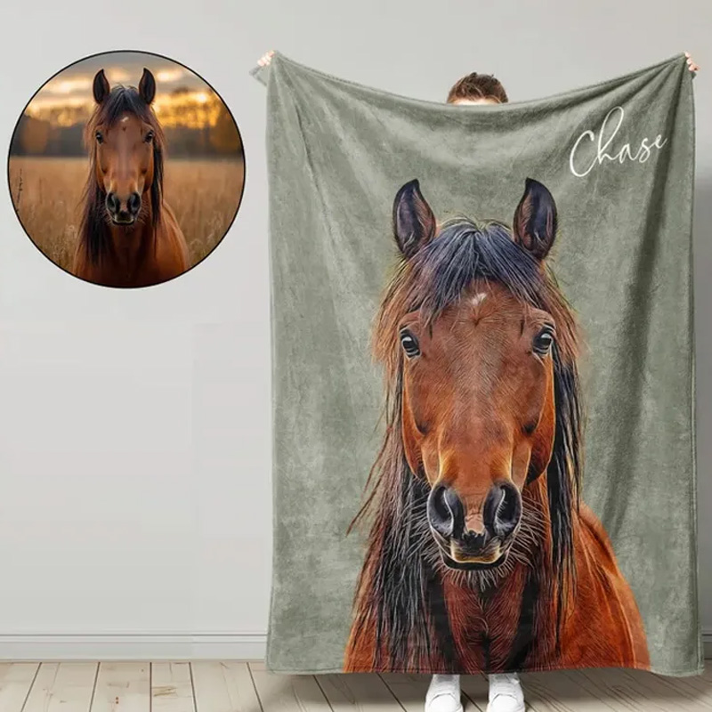 Personalized Riding Blanket Equestrian Horse Photo Custom Keepsake Blanket for Horse Enthusiast Family Blanket for Riding Lovers Equestrian Lovers