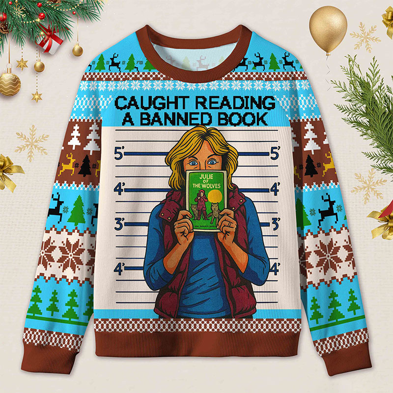 Personalized Banned Books Secret Reading Defiant Manifesto Ugly Sweater Holiday Gift for Book Lovers