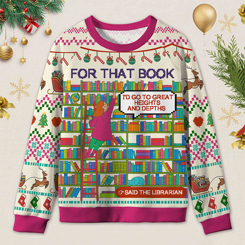 Personalized Library Slogan Witty Ugly Sweater Holiday Gift for Librarians