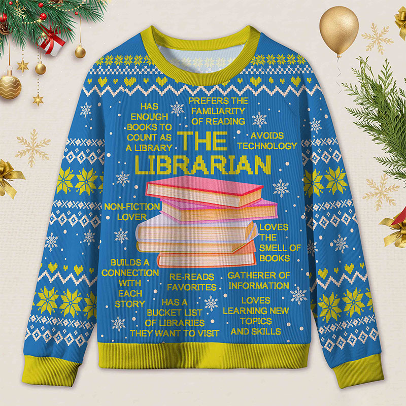 Personalized Librarian Book Spirit Ugly Sweater Holiday Gift for Librarians