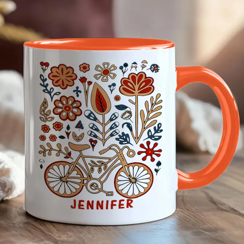 Personalized Flower Bicycle Mug Mountain Bike Gifts Colourful Mug for Biker Friend Birthday for Him or Her for Biker Cycling Riding Lovers