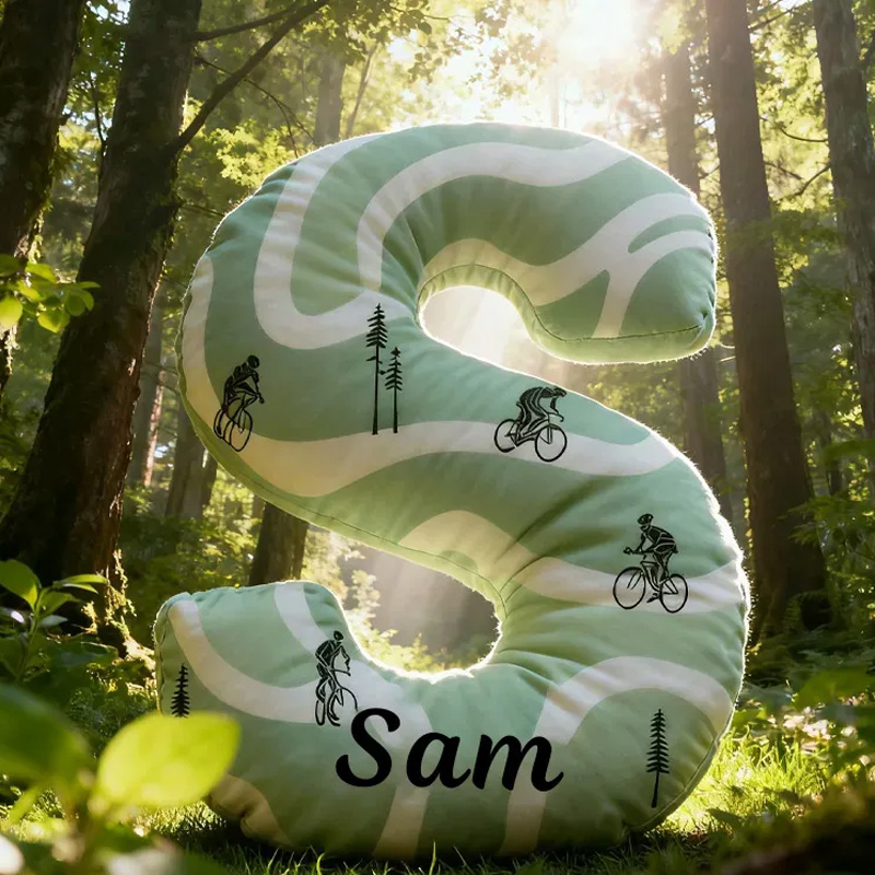 Personalized Retro Cycling Letter Pillow Graphic 3D Print Funny Letter Pillow Name Pillow Comfortable Travel Cushion for Riders Riding Lovers