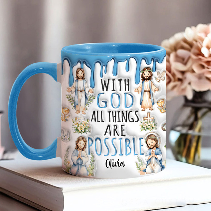 Personalized with God all Things are Possible Jesus Ceramic Mug with Name Religious Inspirational Gift Christian Gift for Jesus Lover