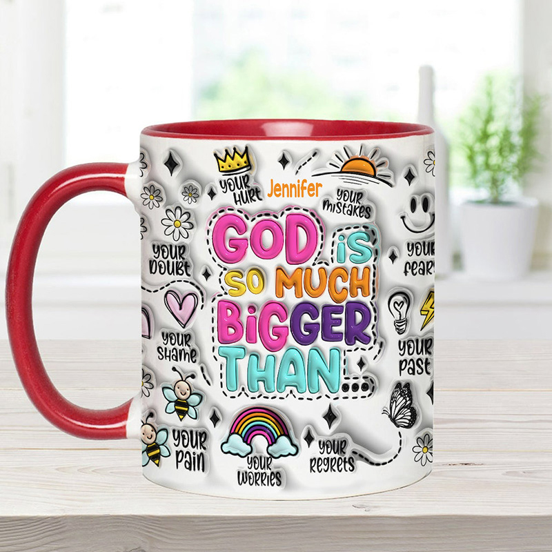 Personalized God is so Much Bigger Ceramic Mug with Name Religious Inspirational Gift Christian Gift for Women and Girls
