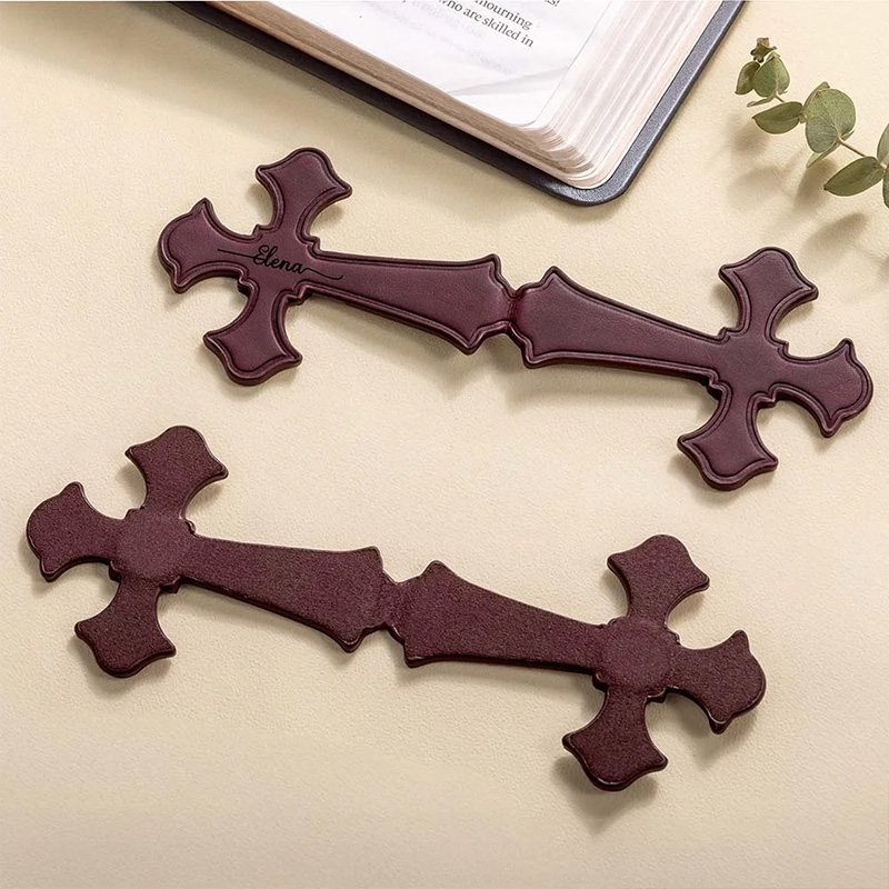 Personalized Cross Monogram Magnetic PU Leather Bookmark Clip with Engraved Name Religious Gift for Christians
