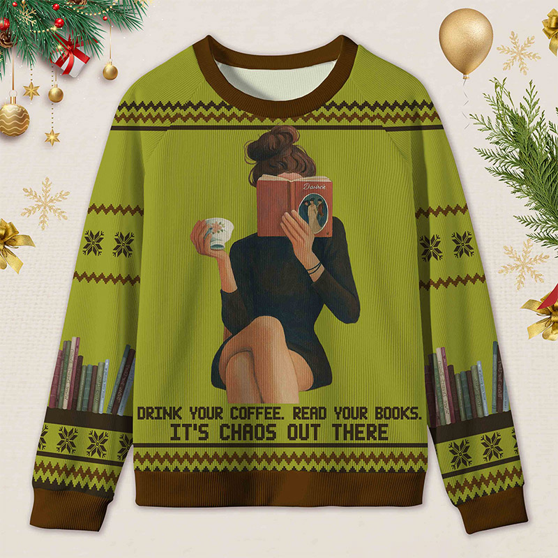 Personalized Bookish Barista Tranquil Reading Ugly Sweater Holiday Gift for Book Lovers