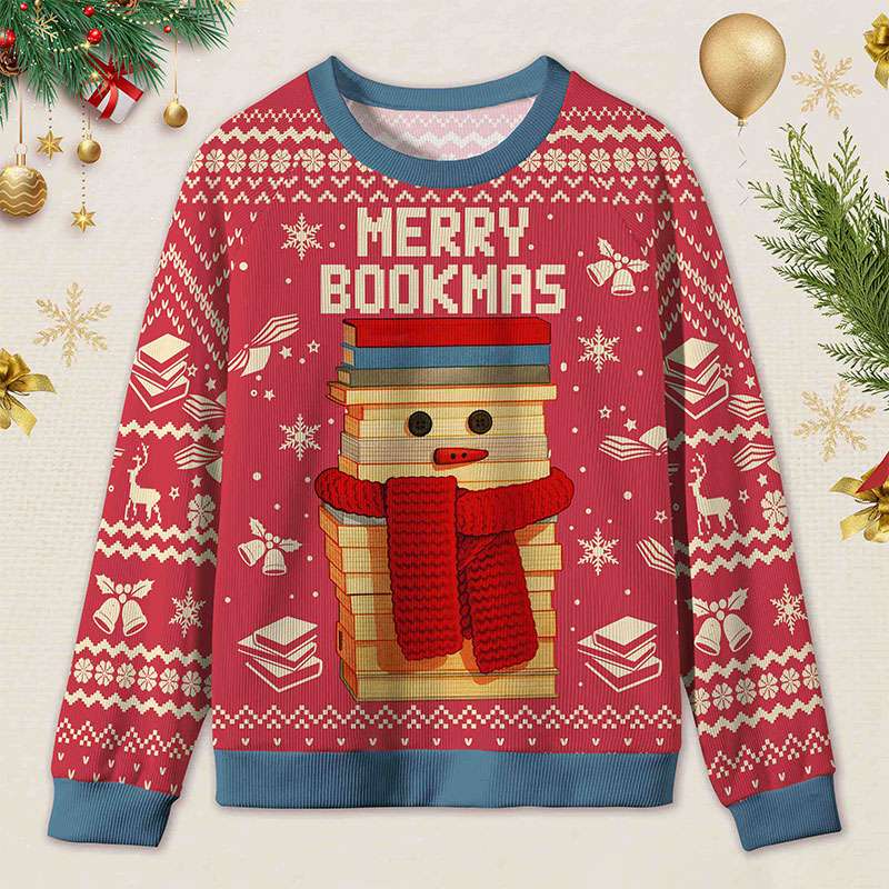 Personalized Bookish Christmas Cozy Ugly Sweater Festive Gift for Book Lovers