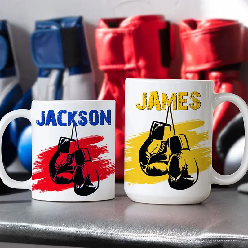 Personalized Mug Multicolour Boxing Glove Design Ceramic Mug with Name Birthday Holiday Gift for Sports Boxing Lovers