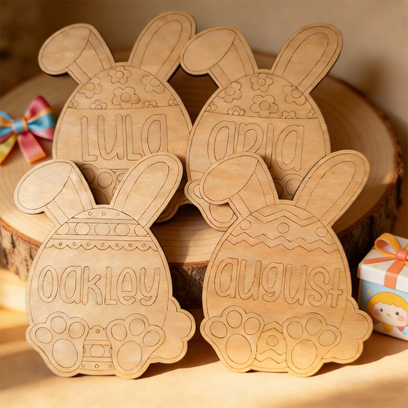 Personalized Easter Bunny Color Kit Custom Name Wooden Easter Egg Kids DIY Paint Set Easter Basket Stuffer Gift for Kids Toddler Craft Wood Bunny Craft