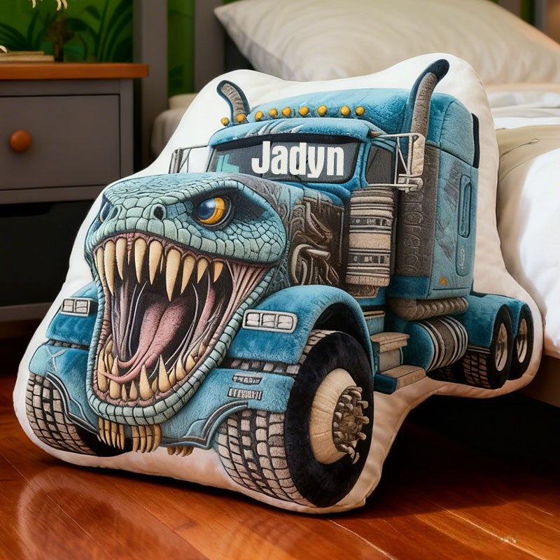 Personalized Cool Blue Crocodile Truck with Name Graphic 3D Print Pillow Christmas Gift for Kids or Baby Birthday Gift