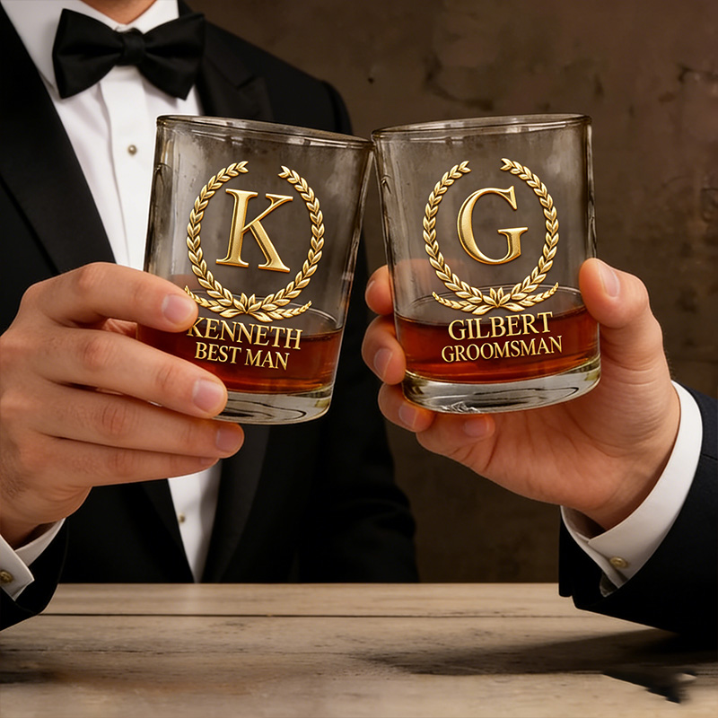 Personalized Groomsman Whiskey Glasses Groom Bachelor Party Whiskey Glasses Laurel Wreath Glasses Cup Best Man Groomsmen Proposal Cup 