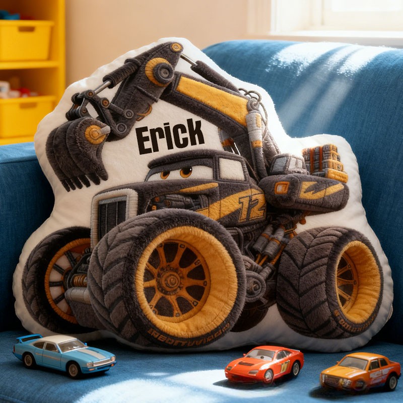 Personalized Cool Excavator with Name Graphic 3D Print Pillow Christmas Gift for Kids or Baby Birthday Gift
