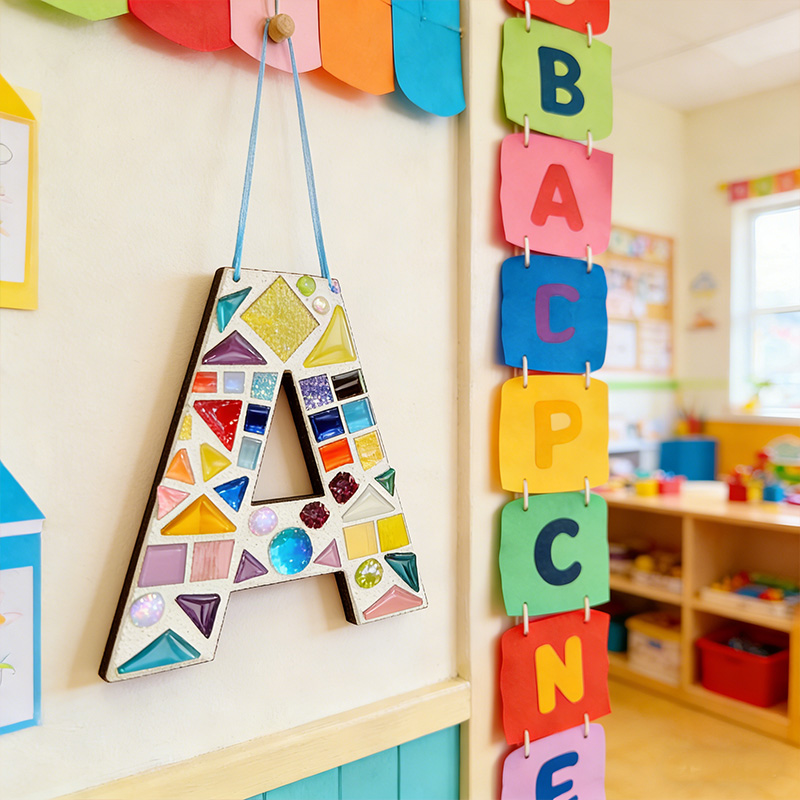 Personized Mosaic Letter Craft kit  Hanging Letters Any Initial Wood Big Letter Modern Nursery Bedroom Baby Boy Girl Decor Room Block Letter Gift For Kid