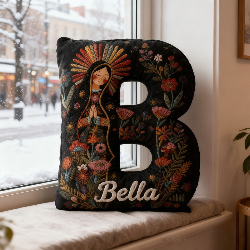 Personalized Our Lady of Guadalupe Letter Pillow with Name Catholic Home Decor Religious Gift Blessed Virgin Gift Graphic 3D Print Pillow