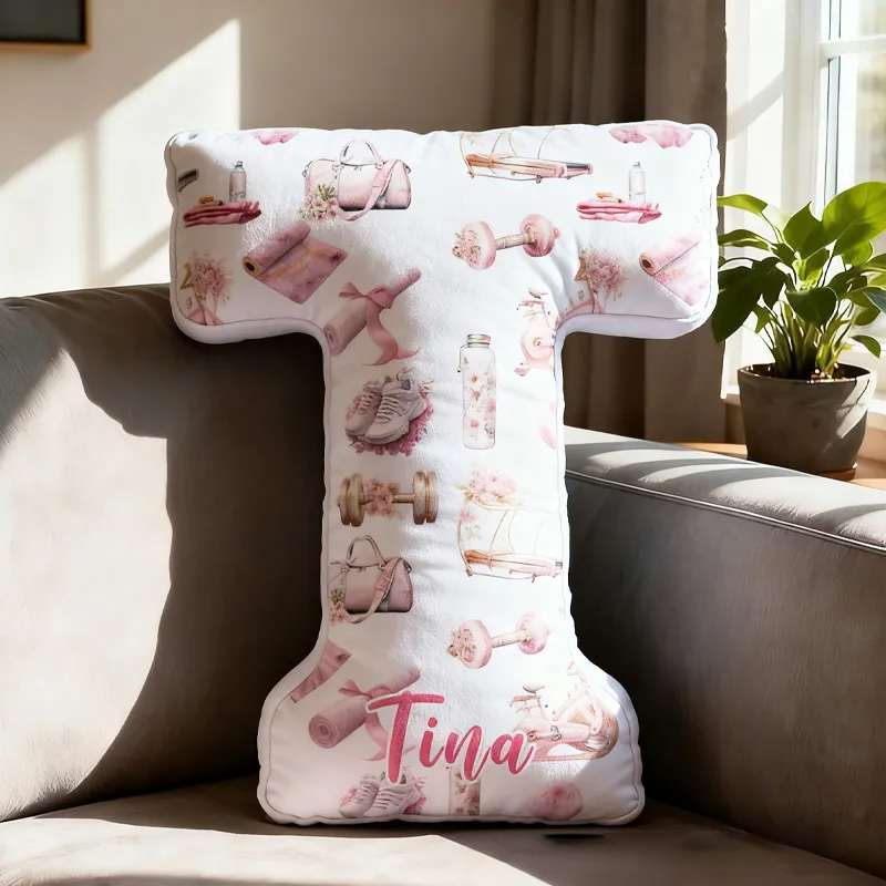 PersonalizedWorkout Clip Letter Pillow Graphic 3D Print Funny Letter Pillow Name Pillow Girly Health and Gym Fitness illustrations