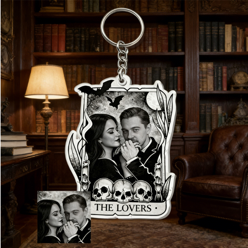 Personalized Couple Portrait Acrylic Keychain Custom Photo Elegant Holiday Gift for Lovers