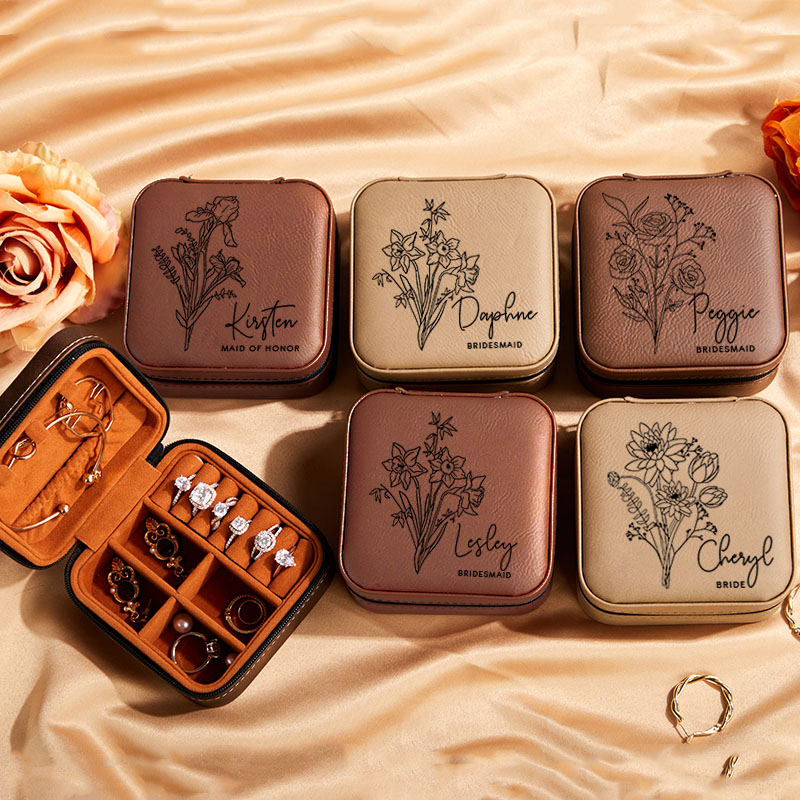 Personalized Briedsmaid Birth Flower Jewelry Box Bride Month Flower Jewelry Box Bachelorette Party Ring Box