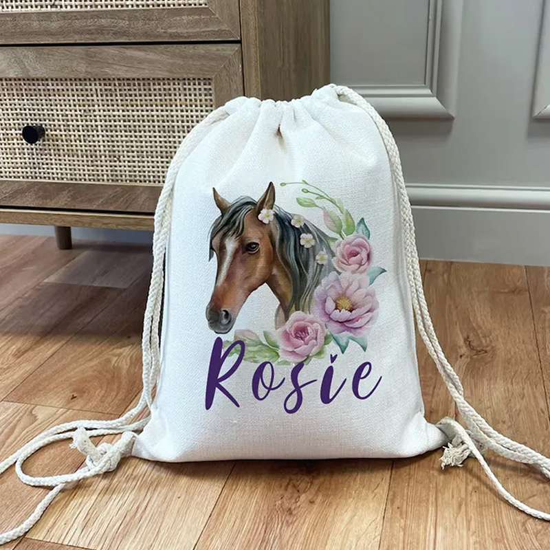 Personalised Horse Riding Bag Equestrian Bags Horse Gifts Kit Bag Drawstring Bag Kids PE Kit Bag Horse for Riding Lovers Equestrian Lovers