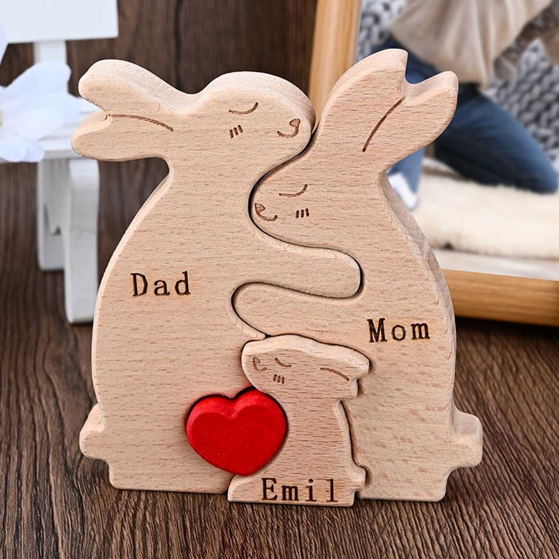 Personalized Wooden Rabbit Family Puzzle Bunny Family Decor New Mom Gift Easter Gift for Parents Anniversary Gift for Mom Grandma Couple