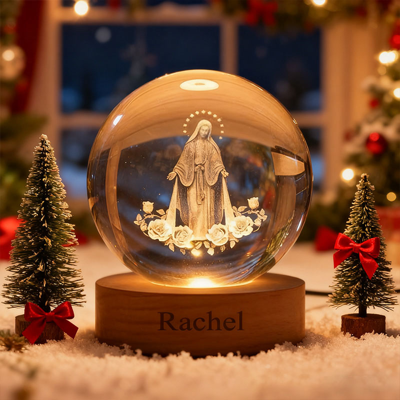 Personalized Virgin Mary 3D Spherical Crystal Lamp With Custom Text Religious Gift Catholic Gift for Women Girls 