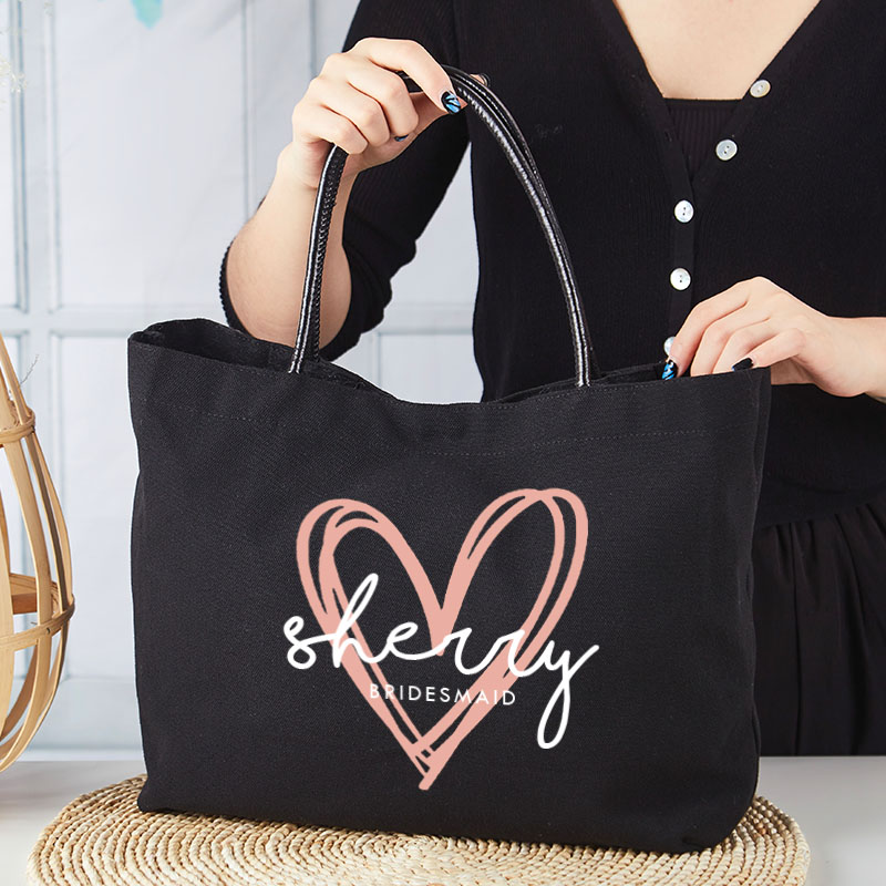 Personalized Bridesmaid Pink Heart Tote Bag with Name Bride Tote Bridal Party Gift