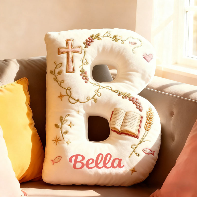 Personalized Cross Bible Letter Pillow with Custom Name Home Decor Graphic 3D Print Pillow Religious Faith Gift for Christians Christmas Gift