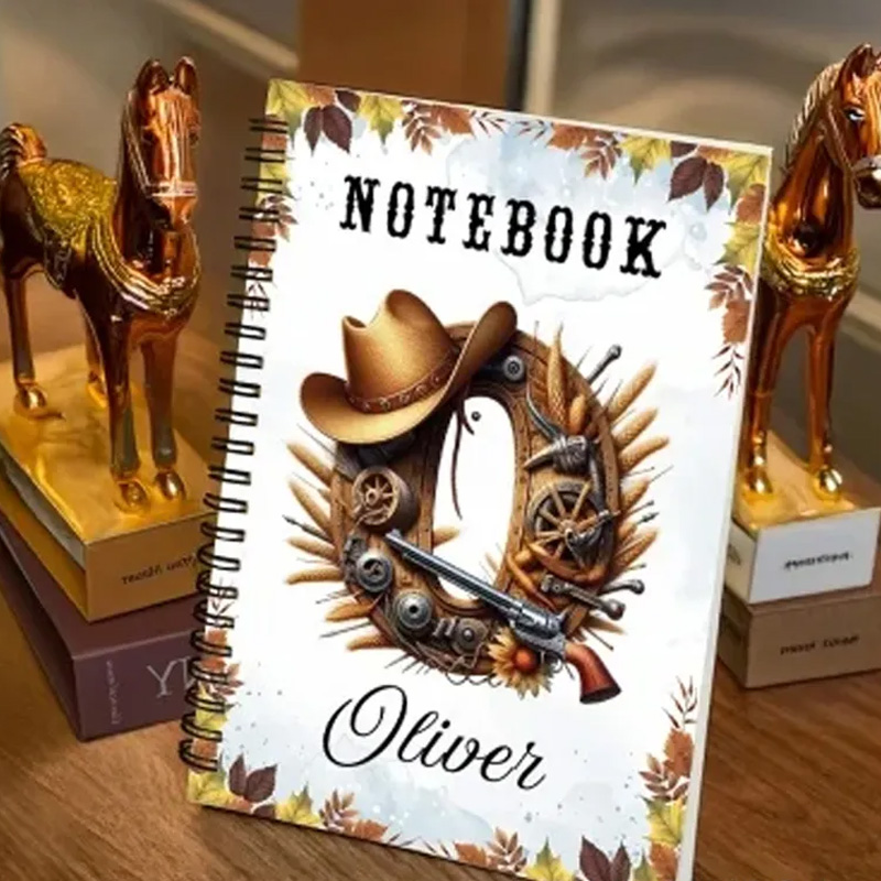Personalized Initial Name Western Style Spiral Notebook Softcover Lined Notebook Country Rustic Journal Gift for Cowboys Riding Lovers Equestrian Lovers