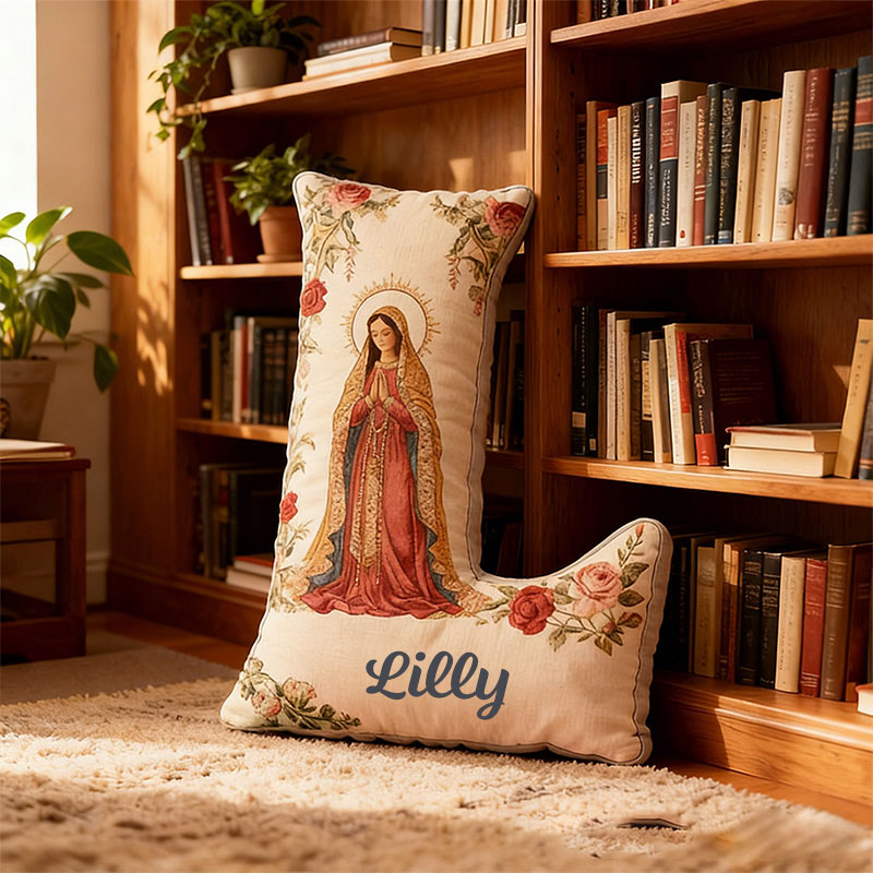 Personalized Our Lady of Guadalupe Rose Floral Graphic 3D Print Letter Pillow with Custom Name Religious Home Decor Catholic Gift for Women