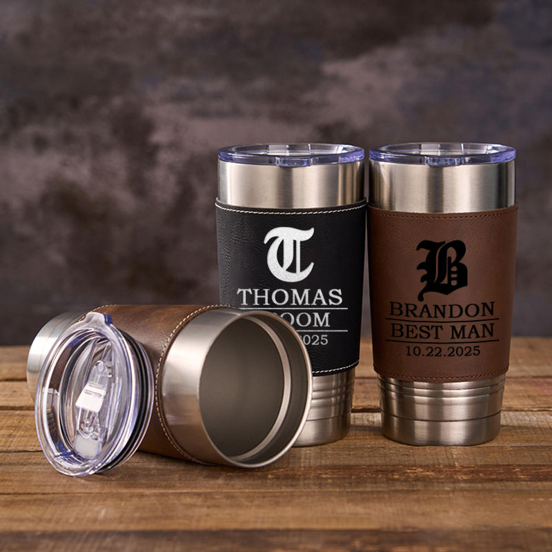 Personalized Groomsman 20oz Tumblers Vintage Groomsmen Leather Tumbler Groom Gift Best Man Gift Bachelor Party Favors Tumbler