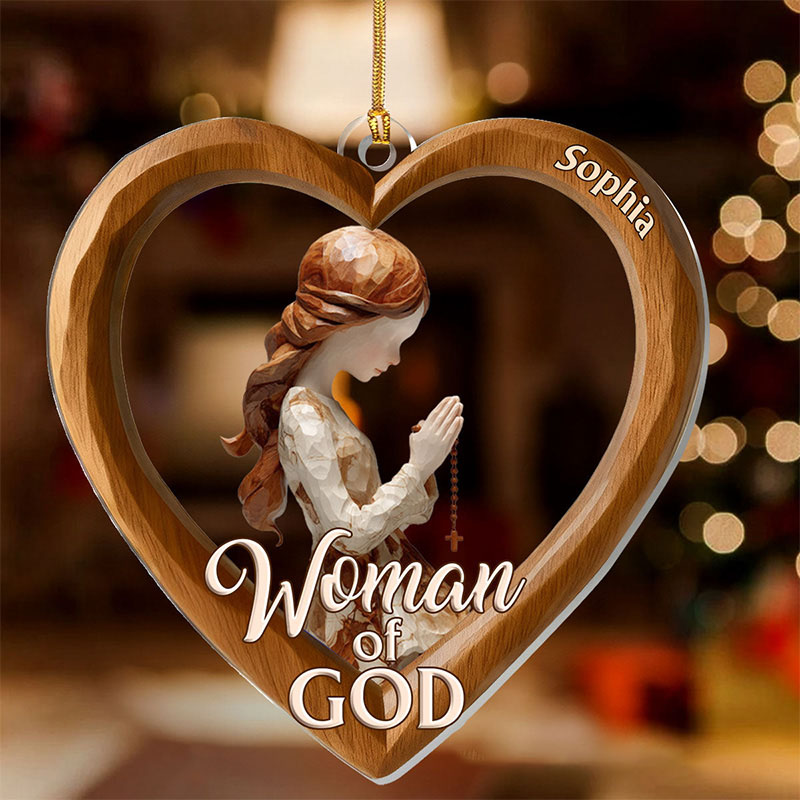 Personalized Woman Of God Heart Shape Acrylic Ornament with Custom Name Religious Gift Christian Gift for Women